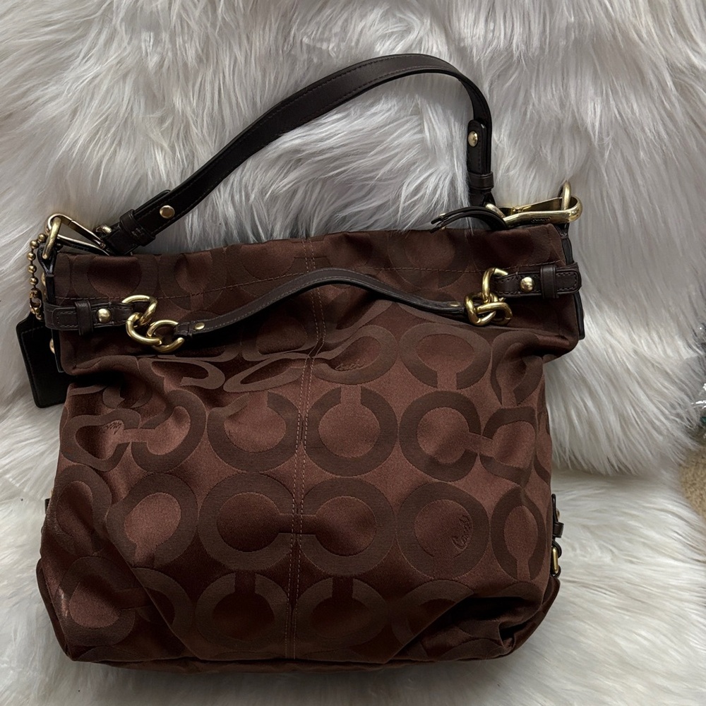 Coach Brown Shoulder Bag with Gold Accents